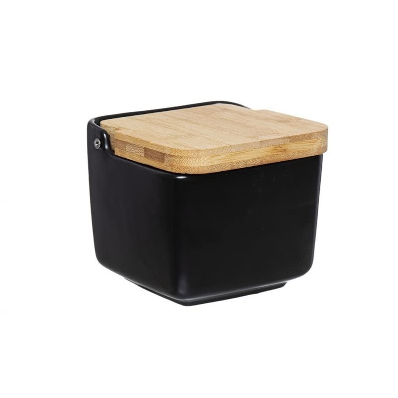 Salero Cocina Negro Ceramica con Tapa Madera para Cocina Factory