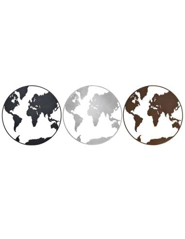 Juego de 3 Decoracion Pared Metal Mapa Mundo 100cm