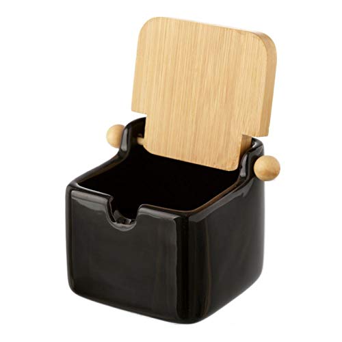 Salero y azucarero de Cocina Blanco de Ceramica con Tapa de Madera.