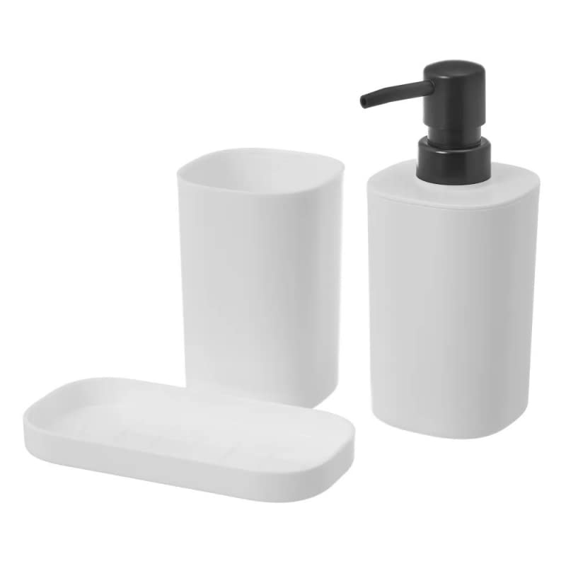 Set para el baño - Juego 3 Accesorios para Lavabo - Kit de 3 Piezas - 1x dispensador de jabón 1x Vaso 1x Bandeja