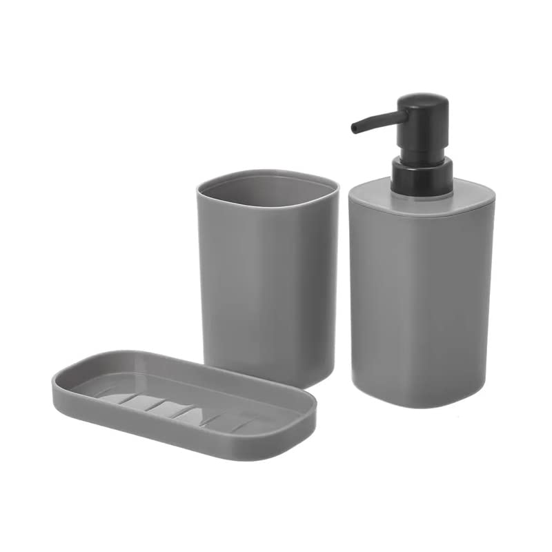 Set para el baño - Juego 3 Accesorios para Lavabo - Kit de 3 Piezas - 1x dispensador de jabón 1x Vaso 1x Bandeja