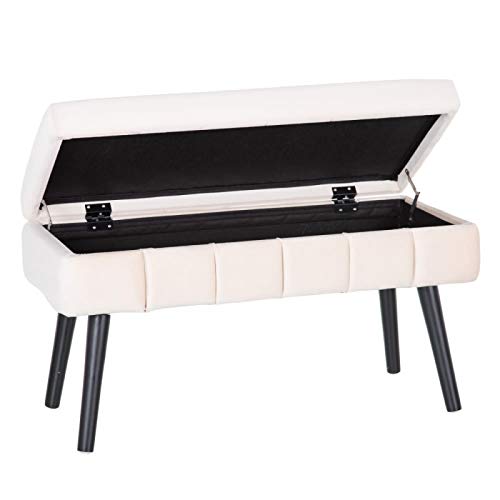 Banqueta baúl de Terciopelo, contemporánea en Crema, de 79x37x42 cm