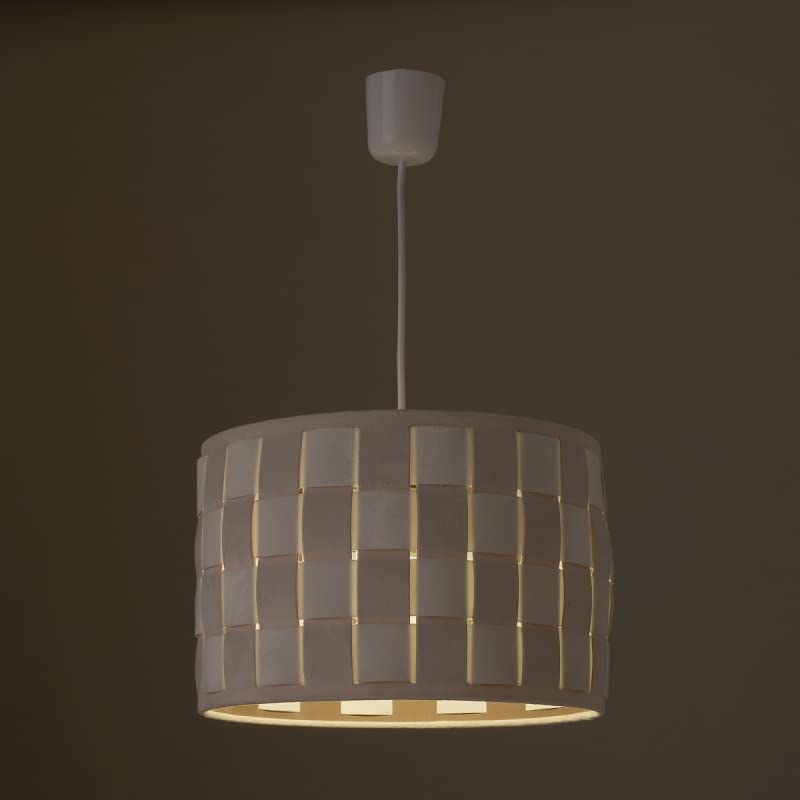 Lámpara de Techo Trenzada de Terciopelo y PVC Blanca y Gris de Ø 30x20 cm