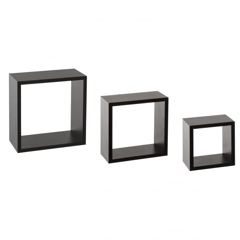 Estantería Pared en Forma de Cuadrado, Set de 3 Estantes Flotantes Juego de Baldas para Libros y Objetos de decoración - Negro