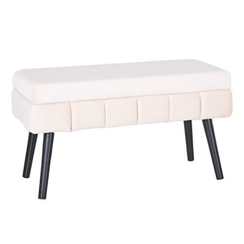 Banqueta baúl de Terciopelo, contemporánea en Crema, de 79x37x42 cm