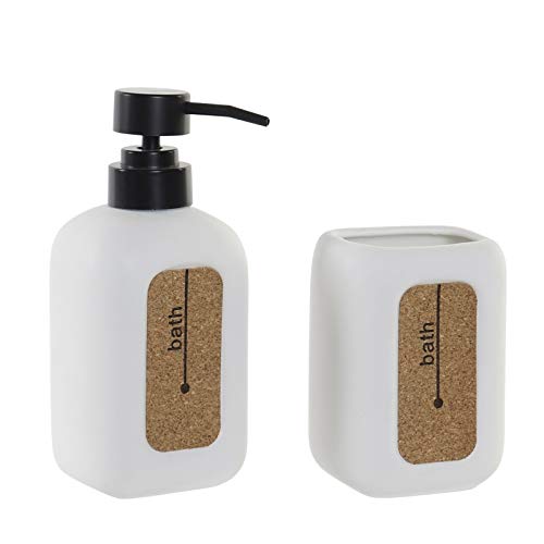 Set de baño Porcelana con Corcho Blanco 7,5x5x16 cm