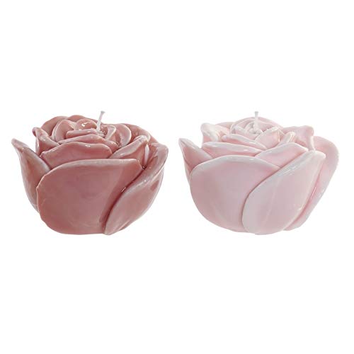 Set de 2 Vela Cera Flor Rosa