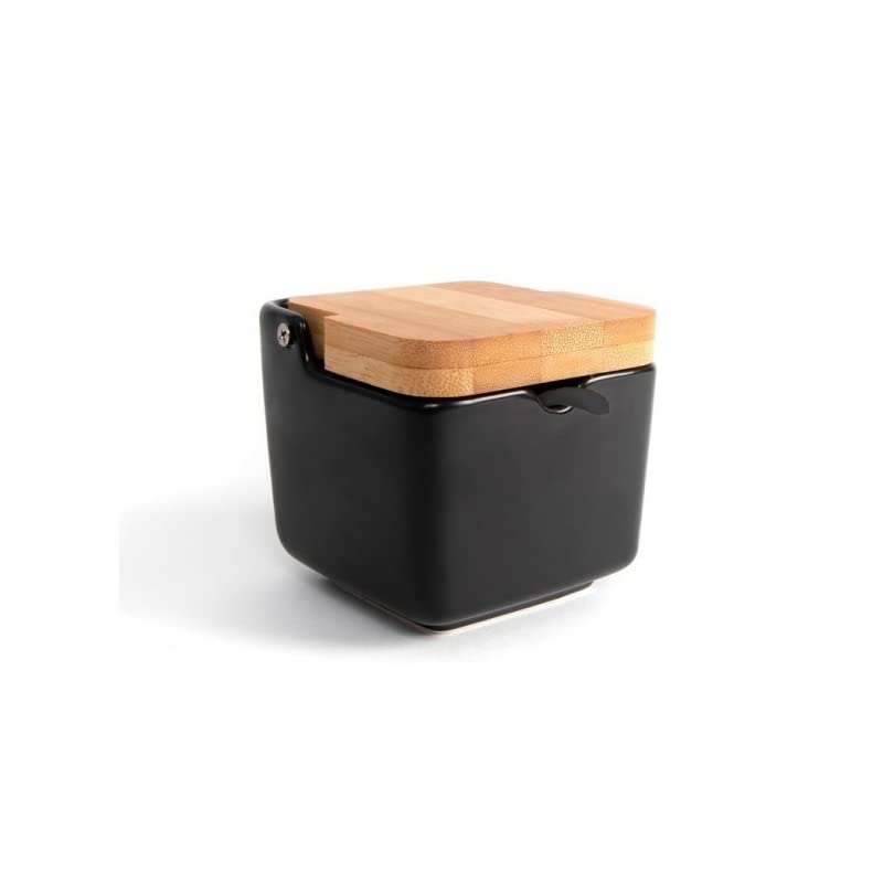 Salero Cocina Negro Ceramica con Tapa Madera para Cocina Factory