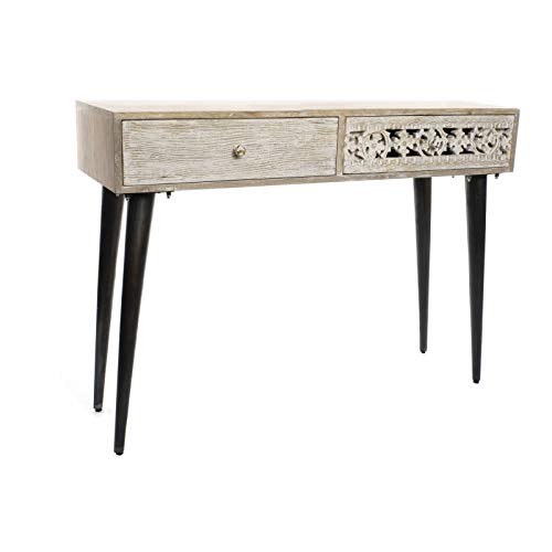 Consola de 2 cajones Mango Tallado 115x40x85 cm