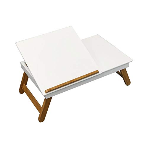 Bandeja Cama Plegable con Patas Madera Blanco con Tapa elevable