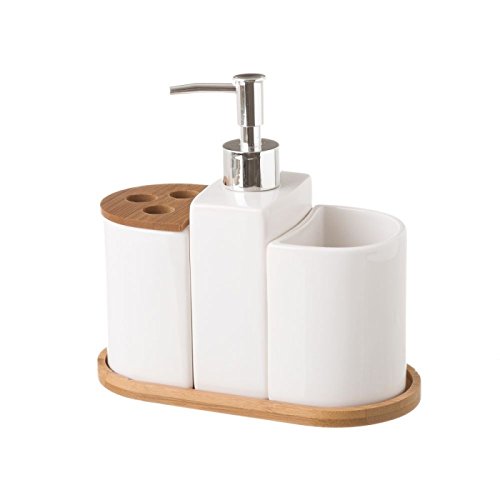 Dispensador y portacepillos de baño de cerámica Blanco nórdico para Cuarto de baño Fantasy