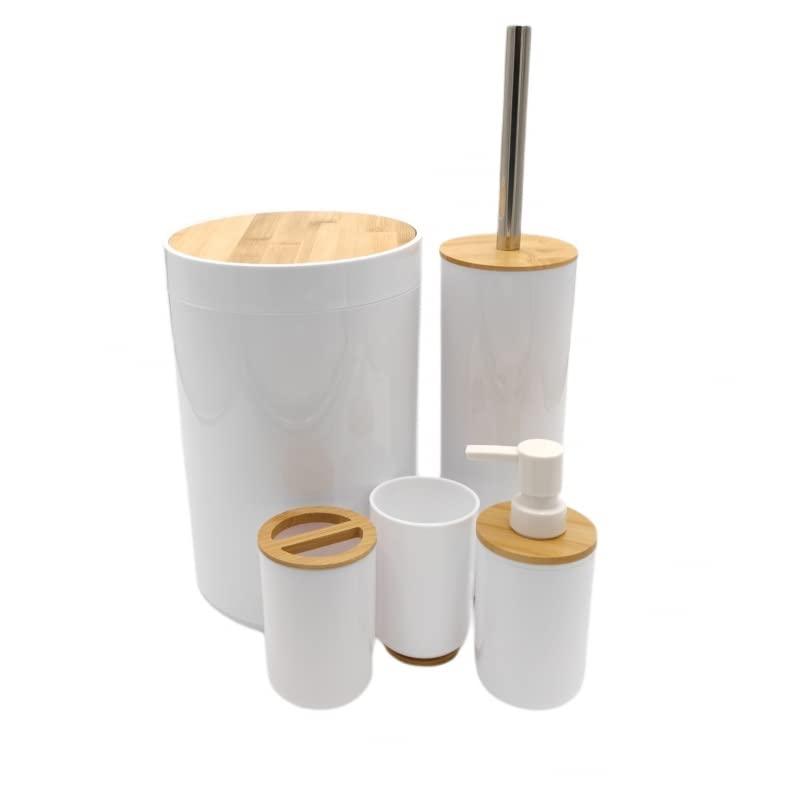 Set Accesorios Baño de Bambú Estilo nordico Blanco