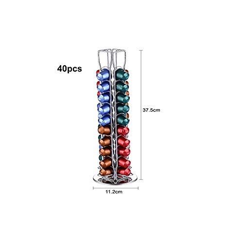 Soportes Cápsulas de Café Nespresso, Contener 40 Piezas Café 360 Grados Giratorio Cápsulas, Elegante con Acero Inoxidable
