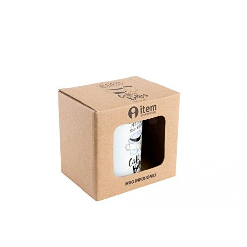 Taza original con mensaje castellano CAFE Y BOLLOS en caja de regalo