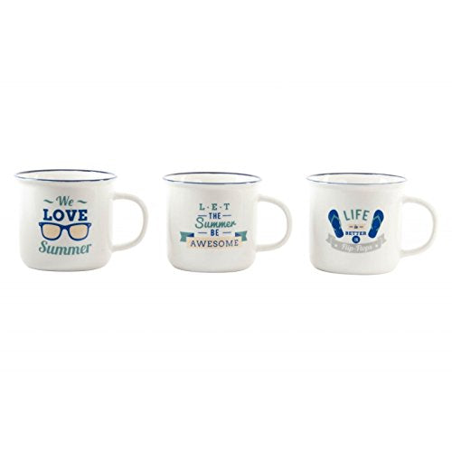 Set 3 mug porcelana vintage summer frases ingles