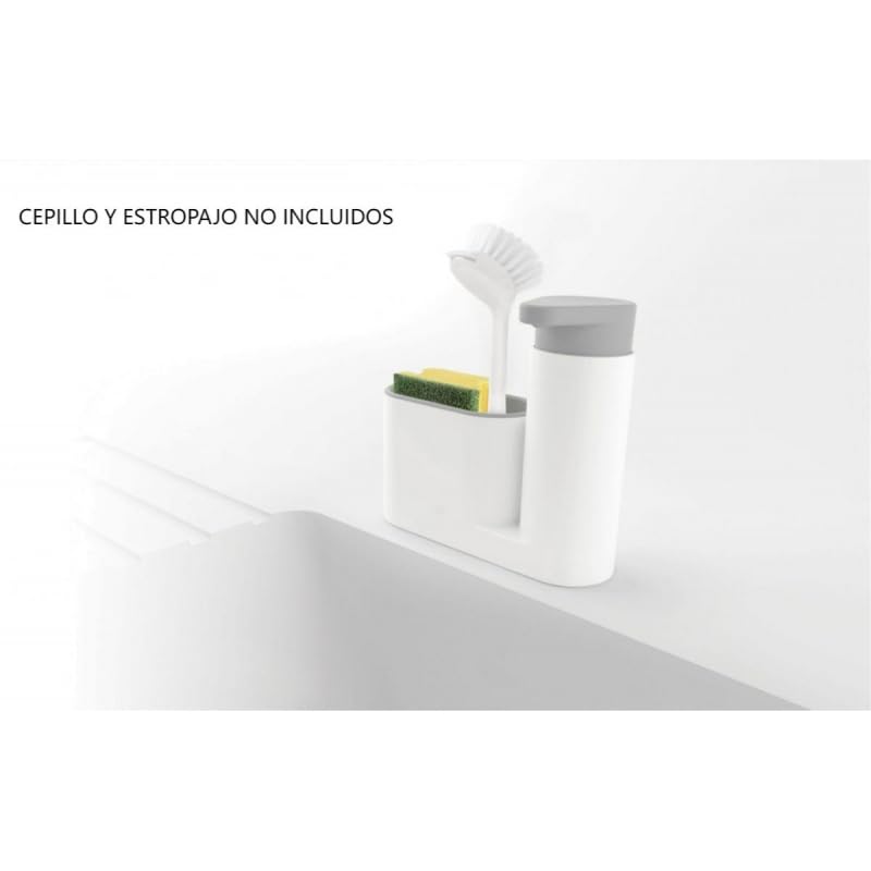 DAMDAM GO - Dispensador Jabon Cocina Plastico con Estropajero y Portacepillo - Organizador Limpieza Cocina