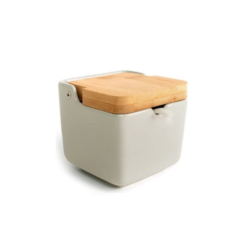 Salero Cocina Negro Ceramica con Tapa Madera para Cocina Factory