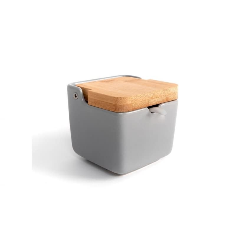 Salero Cocina Negro Ceramica con Tapa Madera para Cocina Factory