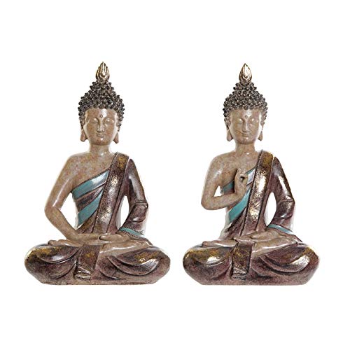 Set 2 Figura Buda de Suerte Resina Envejecido