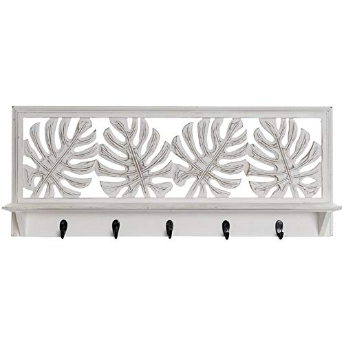 Estantería con 5 colgadores para Pared de Madera Tallado Hojas