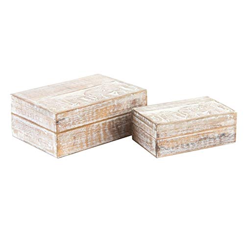 Juego de 2 Caja de Madera Mango Elefantes