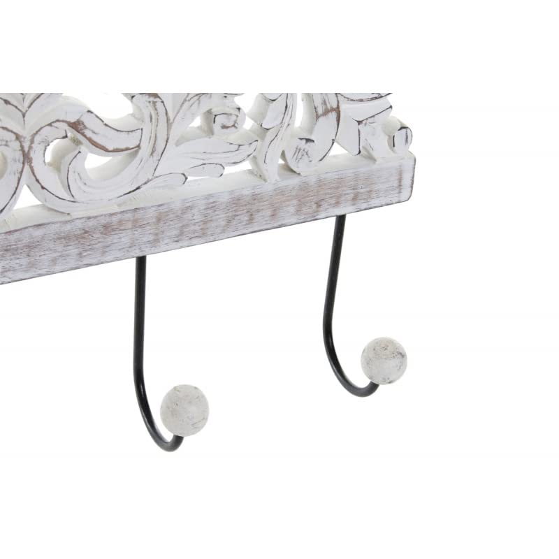 Perchero de Pared Mango Madera Tallado Metal 4 colgadores