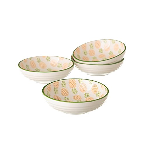 Pack 4 plato piña verde mini porcelana .