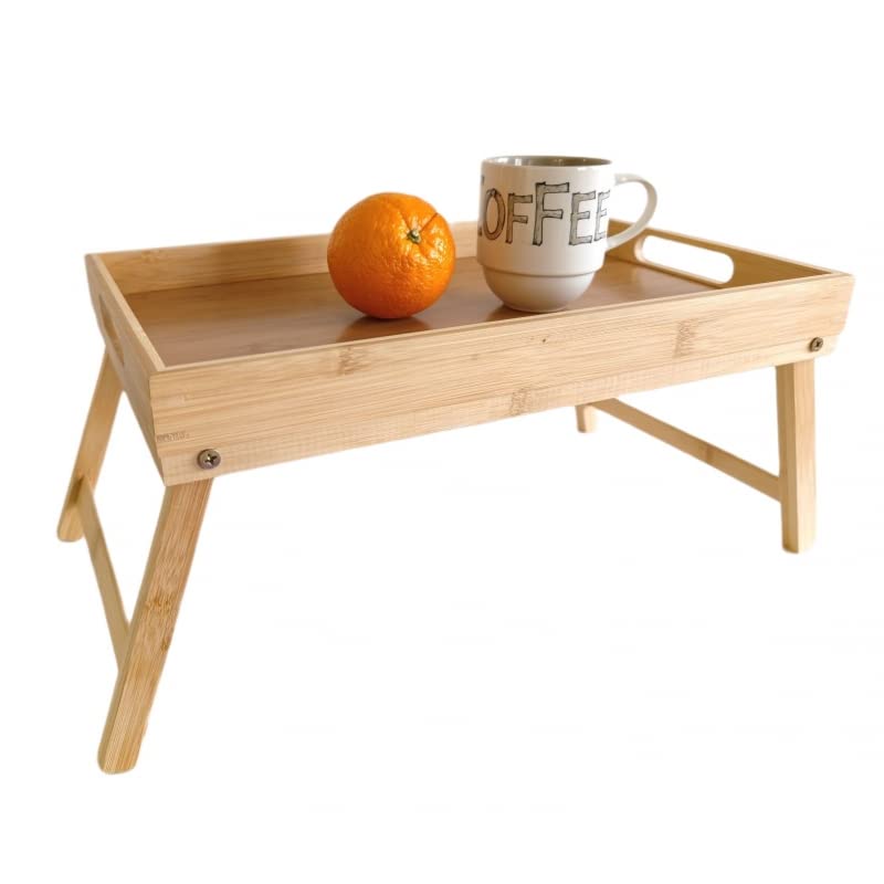 Bandeja para Cama de bambú, mesita con Patas Plegables, Natural, 50 x 30 x 22 cm