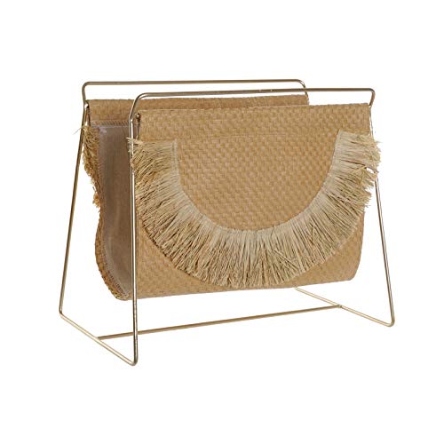 Revistero de Lino Metal Flecos Natural 37x24x32 cm