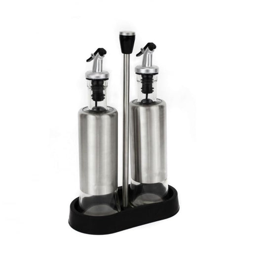 DAMDAM GO Set de Aceitera Vinagrera de Acero Inoxidable Cristal con Soporte
