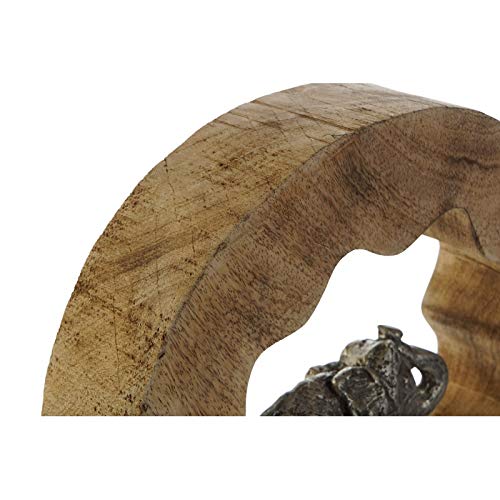 Figura Decoracion Madera Mango Aluminio Elefantes 28x6x28 cm