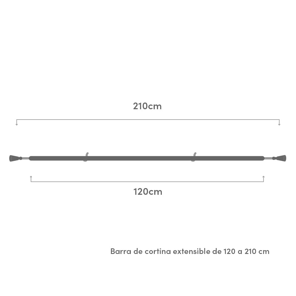 Barra Cortina Extensible Plateada de Acero de 120 a 210 cm - LOLAhome