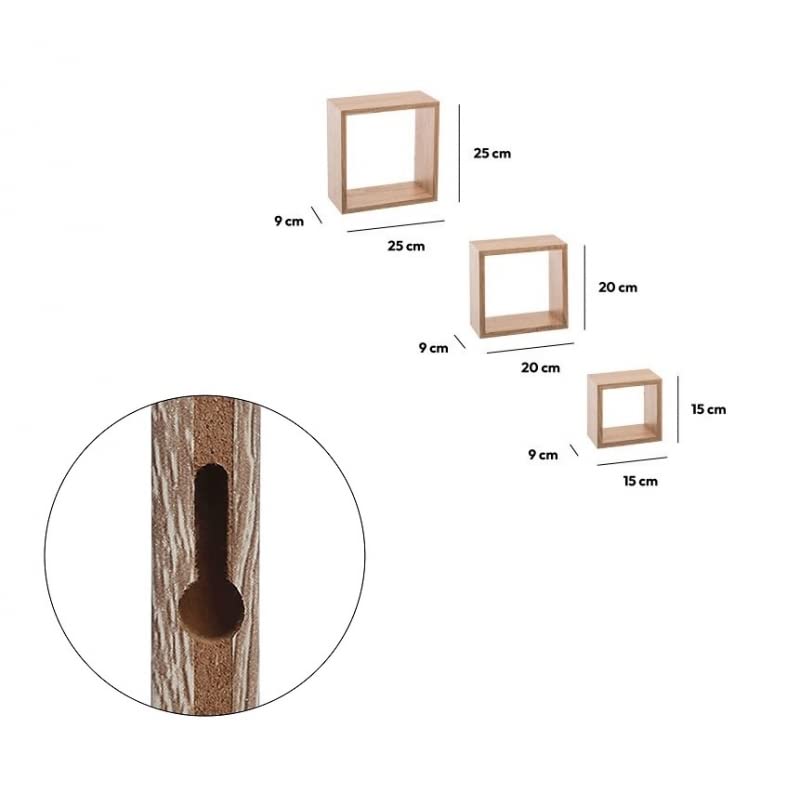 Estantería Pared en Forma de Cuadrado, Set de 3 Estantes Flotantes Juego de Baldas para Libros y Objetos de decoración - Negro