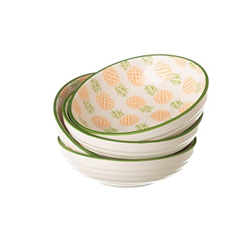 Pack 4 plato piña verde mini porcelana .