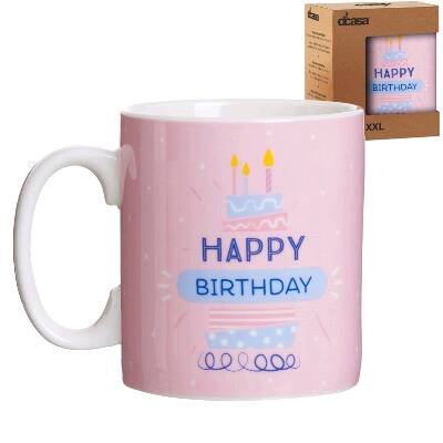 Mug XXL Happy Birthday, Cerámica, Rosa, 13x10x12 cm