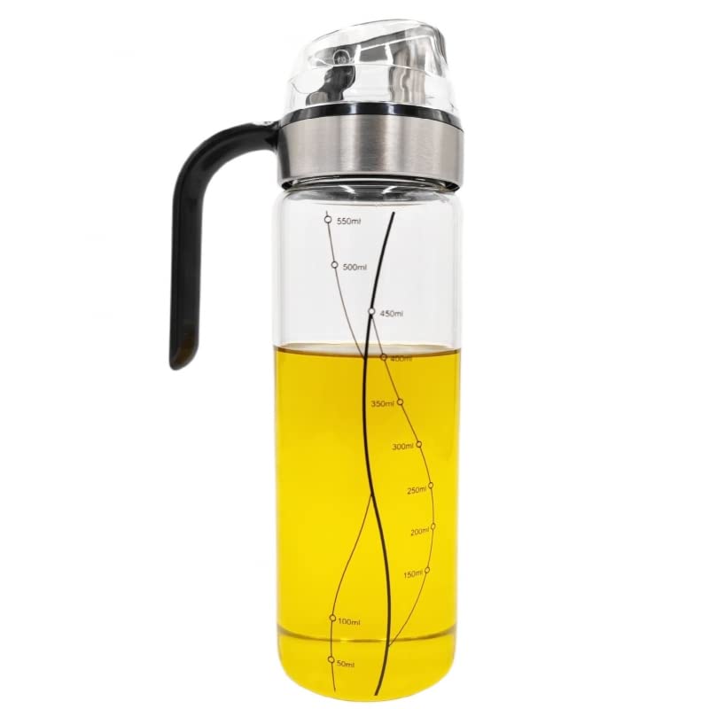 Aceitera Antigoteo de Cristal Borosilicato Tapón de Acero INOX con Tapa Que Se Abre Automatico para Cocina 550 ML