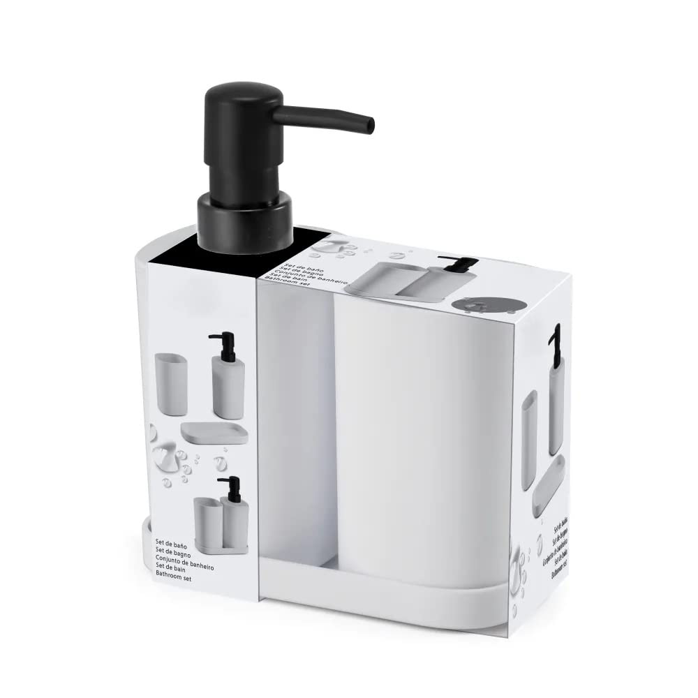 Set para el baño - Juego 3 Accesorios para Lavabo - Kit de 3 Piezas - 1x dispensador de jabón 1x Vaso 1x Bandeja