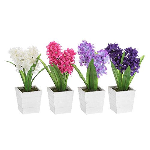 Pack 4 Plantas Artificial Jacinto Poliester con Maceta de Madera.