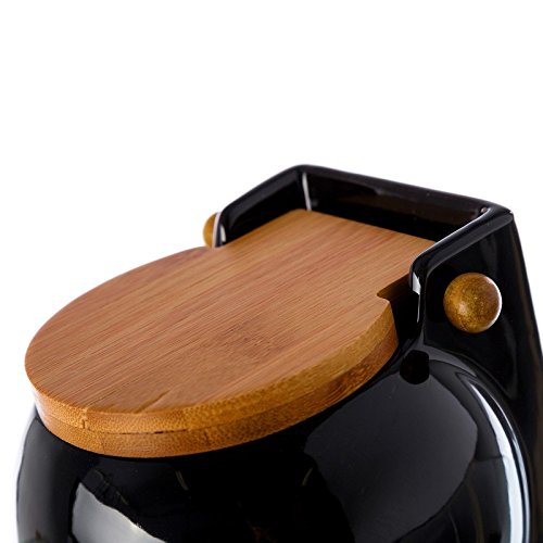 Salero cuadrado de cerámica con tapa de bambú 13 x 12 x 11 cm