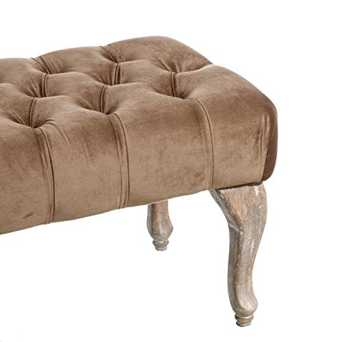 Banqueta capitoné tapizada de Terciopelo y de Madera clásica marrón de 99x38x40 cm