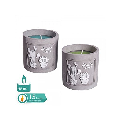 Velas perfumada Cactus x2 en Base Cemento 8x8 cm