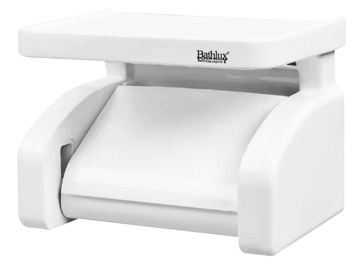 Portarrollos para Papel Higiénico de Pared con Ventosas de Fijación, Estante de Almacenamiento y Corte, Blanco