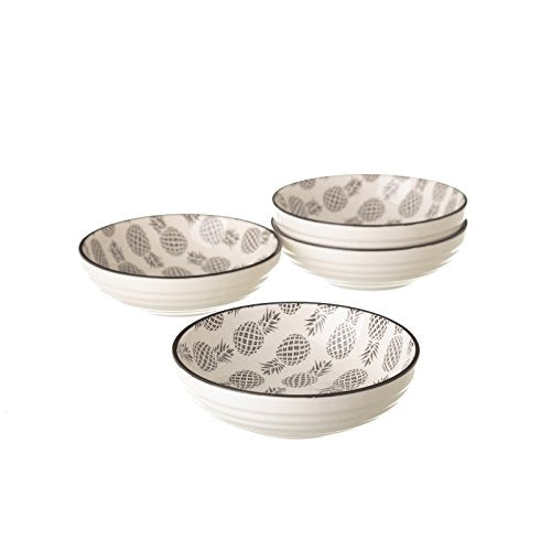 Pack 4 plato piña gris mini porcelana .