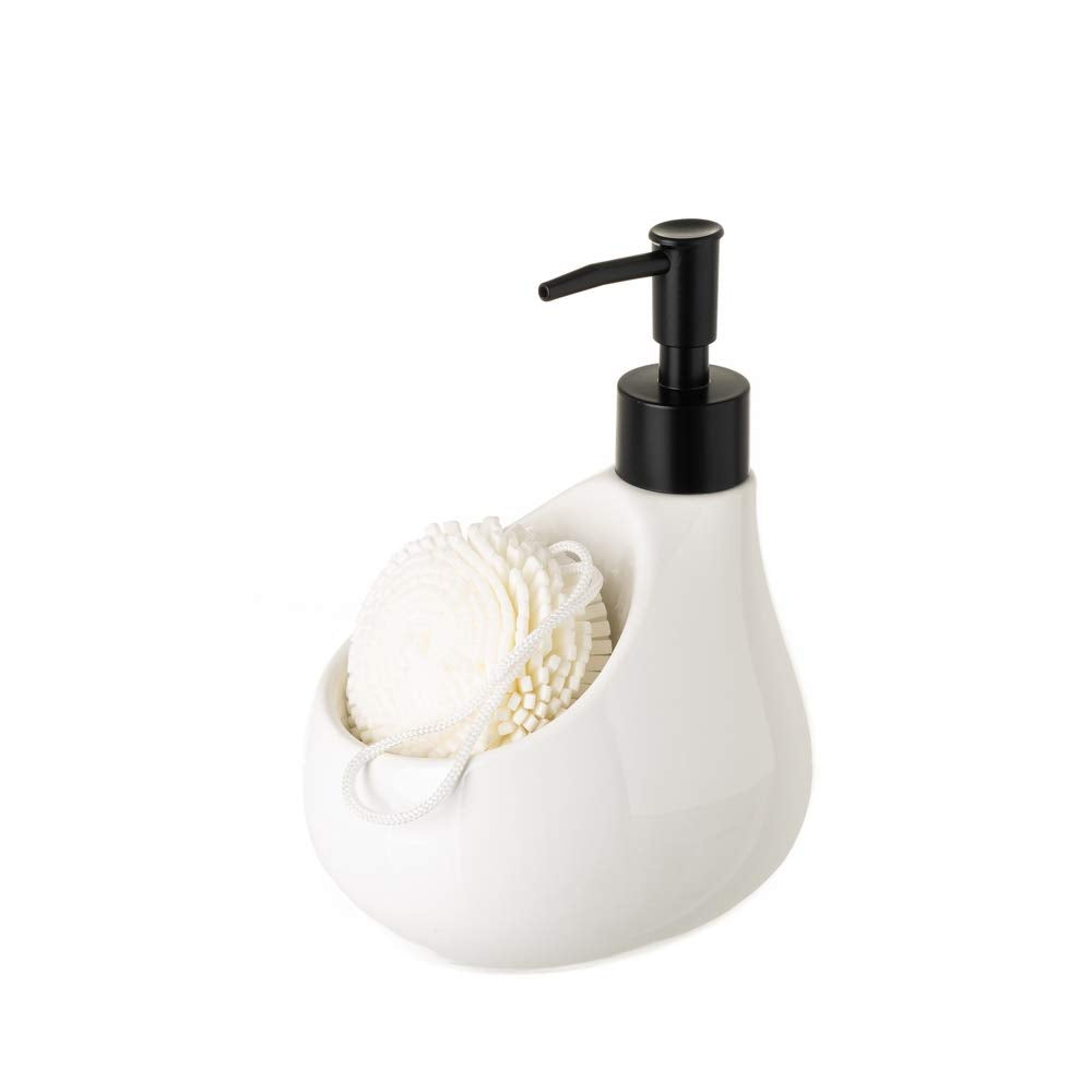 Dispensador de jabón ovalado de cerámica contemporáneo blanco, de 10x12x17 cm