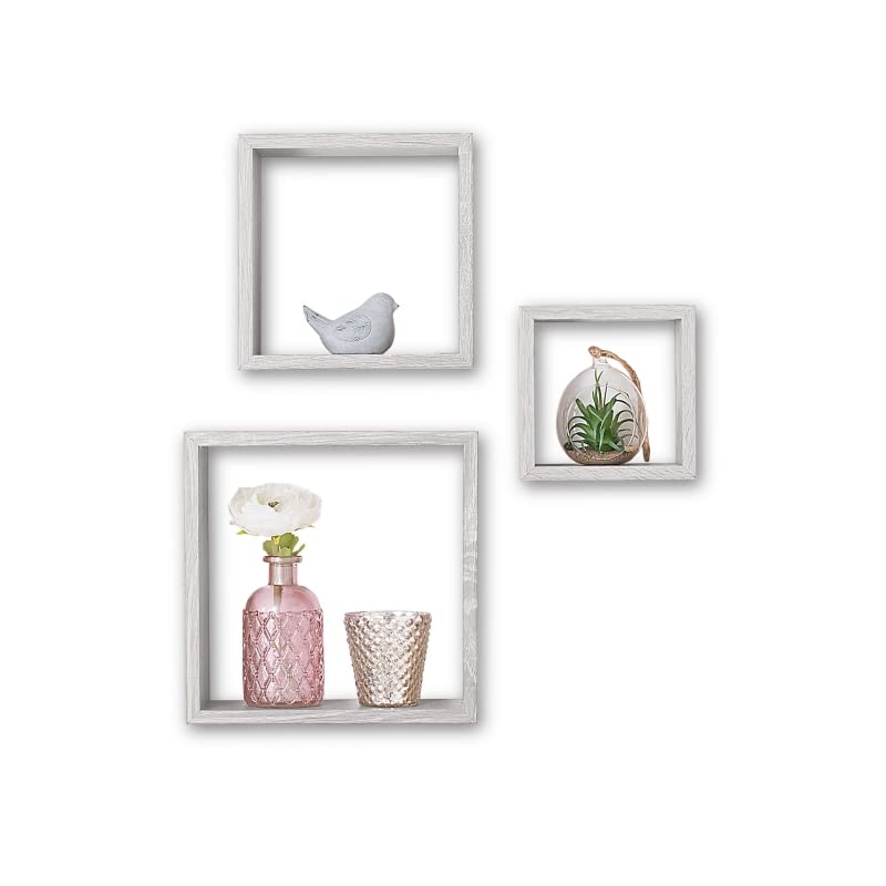 Estantería Pared en Forma de Cuadrado, Set de 3 Estantes Flotantes Juego de Baldas para Libros y Objetos de decoración - Negro