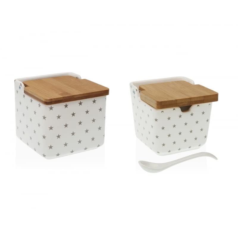 Salero y Azucarero de Cocina de Cerámica con Tapa de madera Diseños Originales
