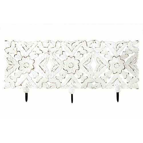 Perchero Pared Madera Tallada de 3 Colgador Blanco