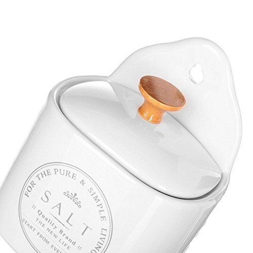 Salero pure living stoneware 15 x 11,50 x 8 cm con agarrador de madera de roble. (Salero)