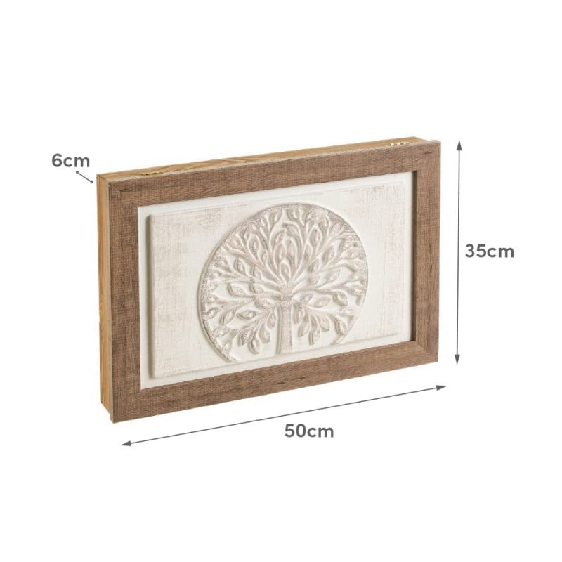 Cuadro cubrecontador con Relieve exótico de Lienzo Blanco y Natural, de 50x6x35 cm