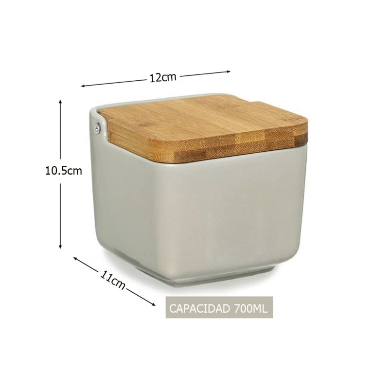 Salero Cocina Negro Ceramica con Tapa Madera para Cocina Factory